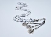 Tasbih 99 Kralen Natuursteen "Wit Howlite" – Met tassel Metaal -Tasbeeh 8 mm diameter van de korrel - Model13- Een cadeau voor Moederdag en Vaderdag