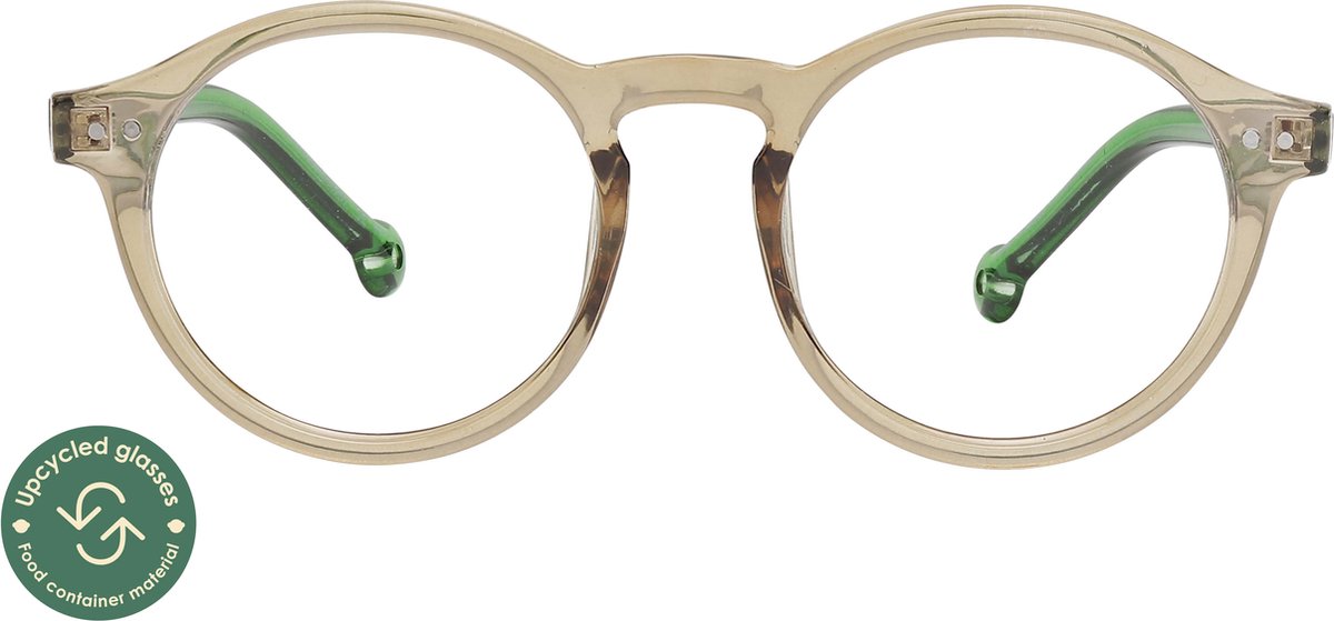™Monkeyglasses Bille 19 Smoke / Green transparent BLC + 2,0 - Leesbril - Blauw Licht Bril - 100% Upcycled - Danish Design