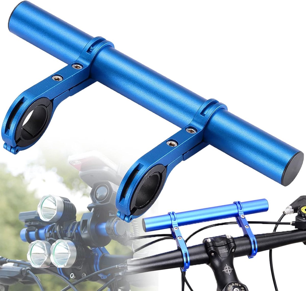 20 cm Fietsstuurverlenger, aluminiumlegering, fietsverlenger, geschikt voor snelheidsmeter, mobiele telefoonhouder, GPS, lamp, zaklamp Actiecamera(Blauw)