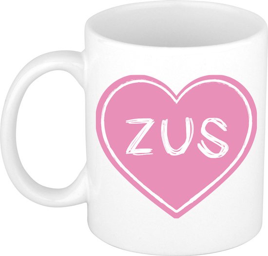 Bellatio Decorations Liefste zus verjaardag cadeau mok - roze hartje - 300 ml - broer/zus dag
