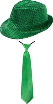 Toppers in concert - Carnaval verkleed set - hoedje en stropdas - groen - volwassenen - glitters