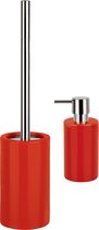 Spirella Badkamer accessoires set - WC-borstel/zeeppompje - porselein - rood - Luxe uitstraling