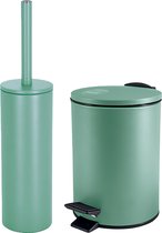 Spirella Badkamer/toilet accessoires set - WC-borstel en pedaalemmer 3L - metaal - salie groen