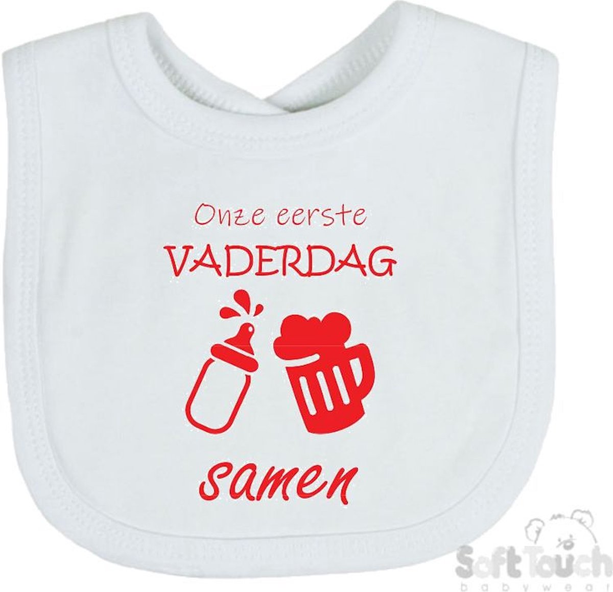 Goedkoopste Soft Touch Slabber Slabbetje Slab Onze eerste vaderdag samen Vaderdag Unisex Katoen Wit/rood Maat 33x22 Cm