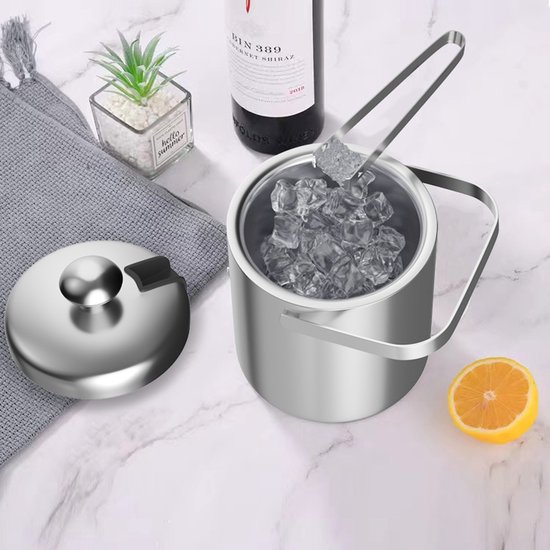 Ijsemmer IJsemmer met deksel, tang en zeef Dubbelwandige roestvrijstalen geïsoleerde ijsemmer, ideaal for cocktailbar, wijn koelen, champagne Bar-emmers(3.0L Ijsemmer IJsemmer met deksel, tang en zeef Dubbelwandige roestvrijstalen geïsoleerde ijsemmer, ideaal for cocktailbar, wijn koelen, champagne Bar-emmers(3.0L