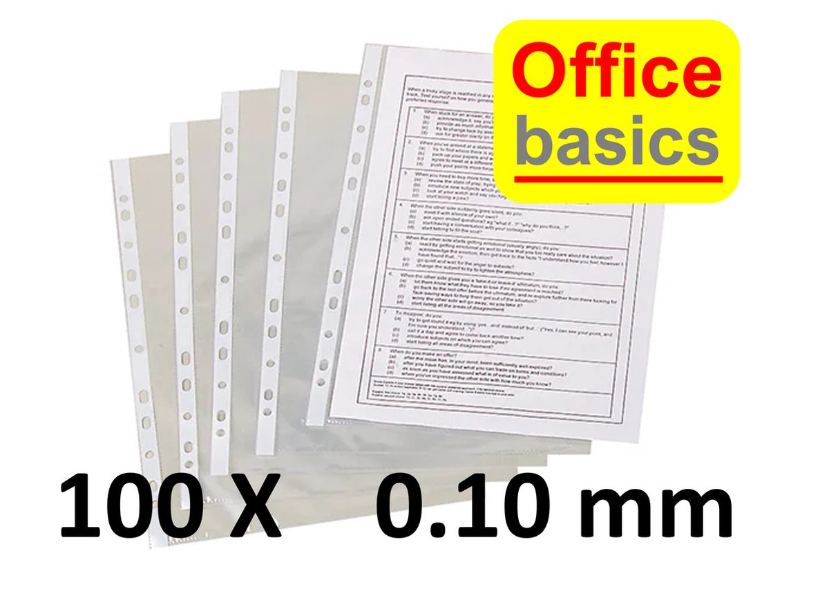 100 x showtas Office Basics - 11 gaats - 0,10 mm stevig - PP - glad