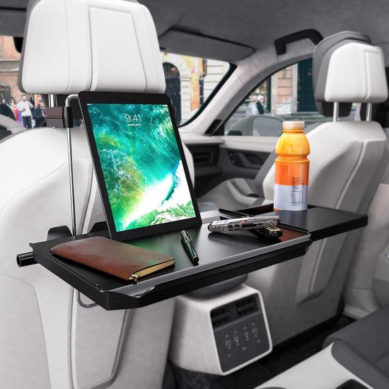 Table De Voiture Pliable – Support Volant Ou Appui-tête – Pour Ordinateur, Tablette, Repas En Voyage – Noir, 35,5 X 27,5 Cm