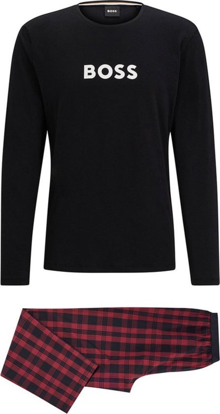 Hugo Boss Easy Long Set - Ensemble pyjama pour homme - Zwart/ Rouge foncé à carreaux - Taille XL
