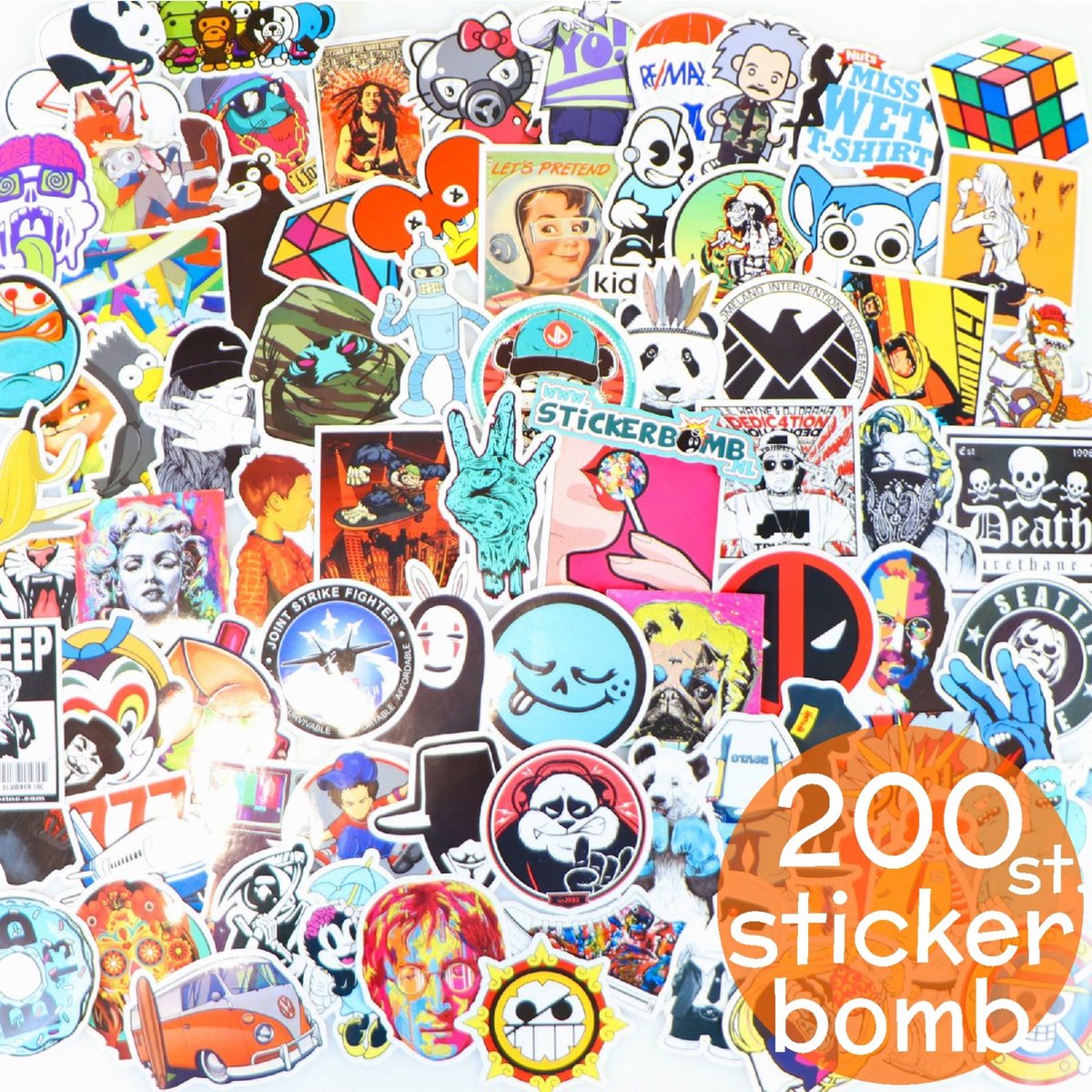 Stickerbomb 200 stuks | Hele leuke uniek Stickers MIX | Fatbike Scooter Laptop Skateboard sticker 2ST02