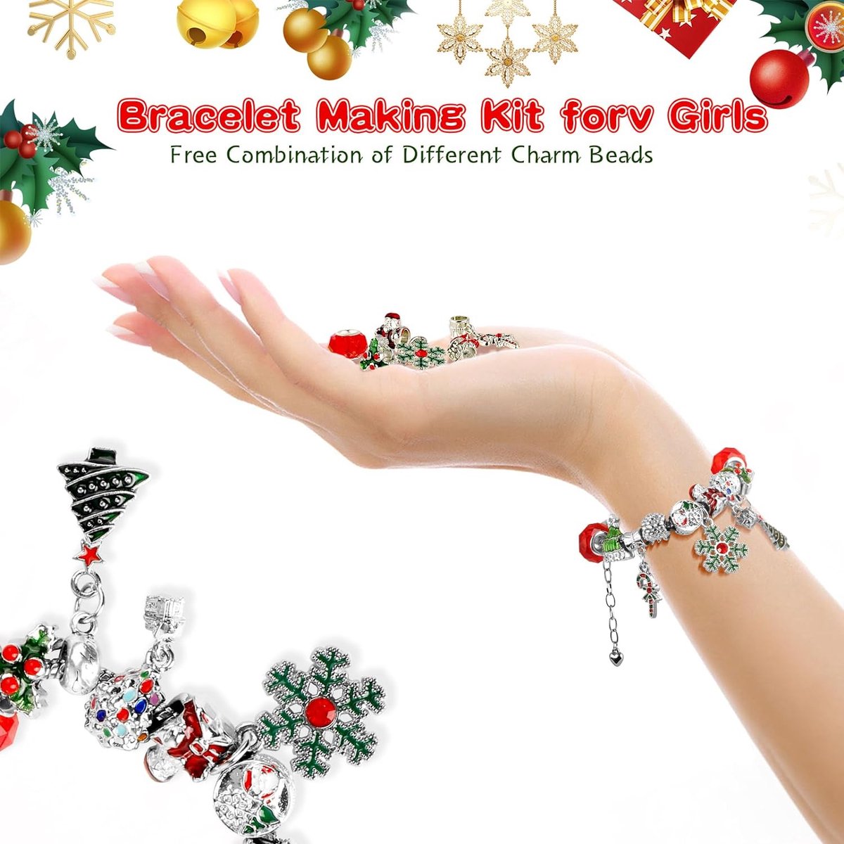 Calendrier de l'Avent 2023 Multicolore Noël,Kit de Bijoux Bracelet DIY  Perles, Bijoux Charmes Bracelet Perles 24 Pièces,Cadeau de Noël pour filles  et enfants(A)