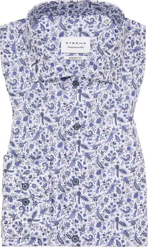 ETERNA modern fit overhemd - twill - donkerblauw dessin - Strijkvrij - Boordmaat: