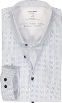 OLYMP 24/7 No. 6 Six super slim fit overhemd - popeline - wit met blauw dessin - Strijkvriendelijk - Boordmaat: 38