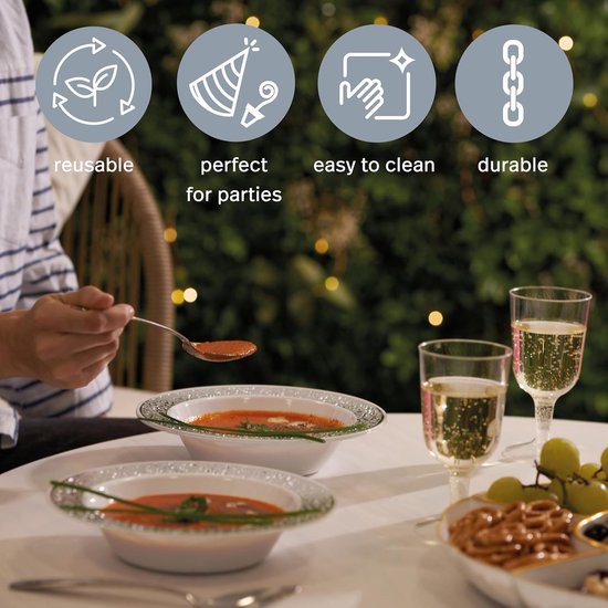 MATANA 120 Platos de Plástico Blanco Premium con Borde Dorado, 2 Tamañ