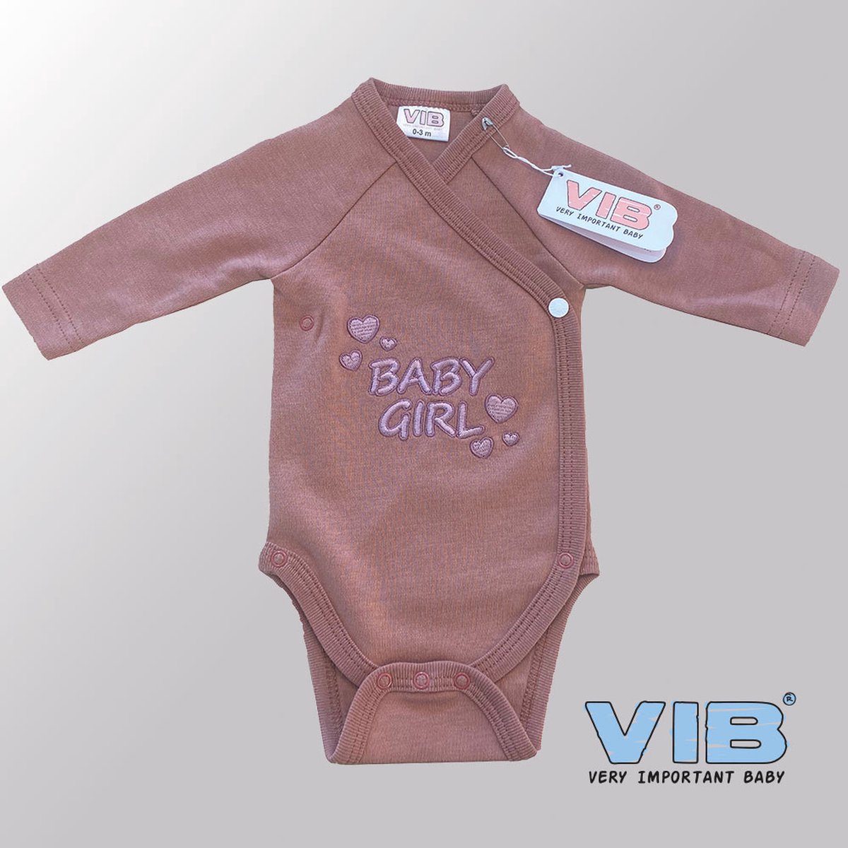 VIB® - Rompertje (overslag) Luxe Katoen - Baby Girl (Oud Roze) - Babykleertjes - romper - rompertjes - rompertjes met tekst - baby cadeau - baby aankondiging - overslagromper