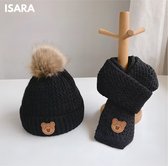 ISARA Set Bonnet & Echarpe Bébé - Zwart - Hiver - Bonnet Bébé - Laine - 0 à 6 ans - Bonnet Enfant