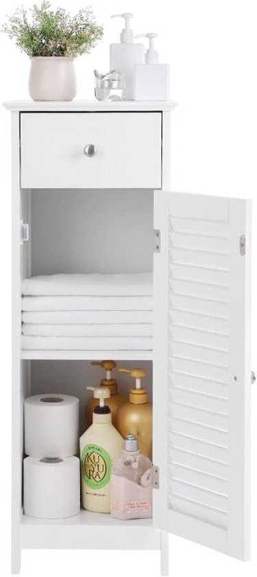 EUGAD Badkamerkast, badkamerkast, bijzetkast, commode, met 4 laden, 1 EUGAD Badkamerkast, badkamerkast, bijzetkast, commode, met 4 laden, 1