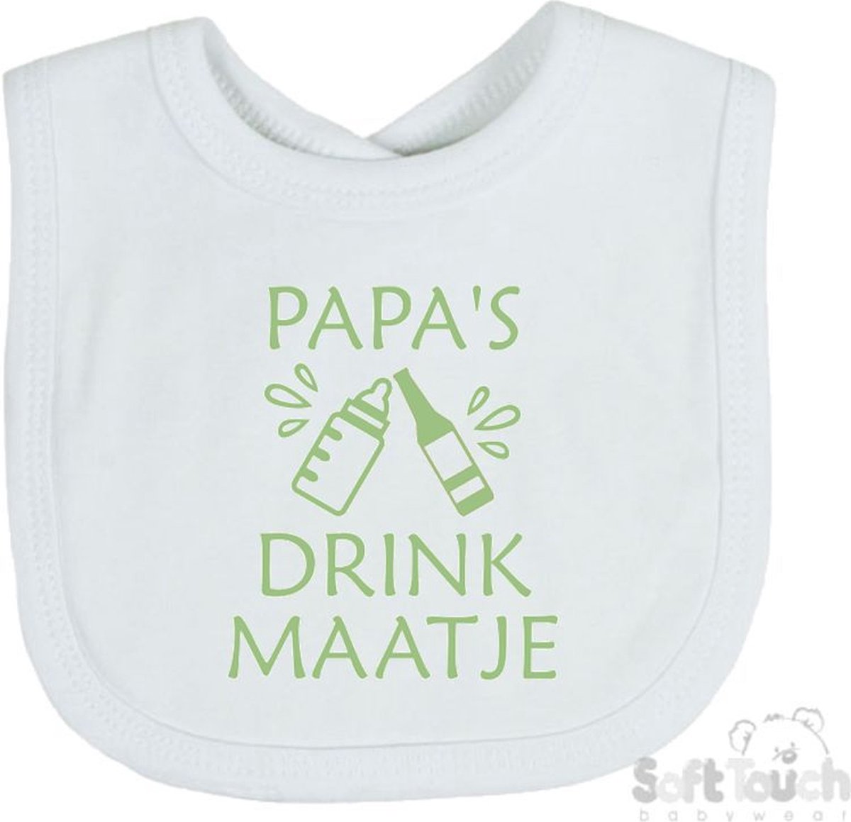 Goedkoopste Soft Touch Slabber Slabbetje Slab Papa's drink maatje Vaderdag Unisex Katoen Wit/sage green (saliegroen) Maat 33x22 Cm