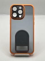 Luxe en stevige siliconen/acryl back cover hoesje met camera bescherming - Geschikt voor Apple iPhone 15 Pro - Oranje/Transparant