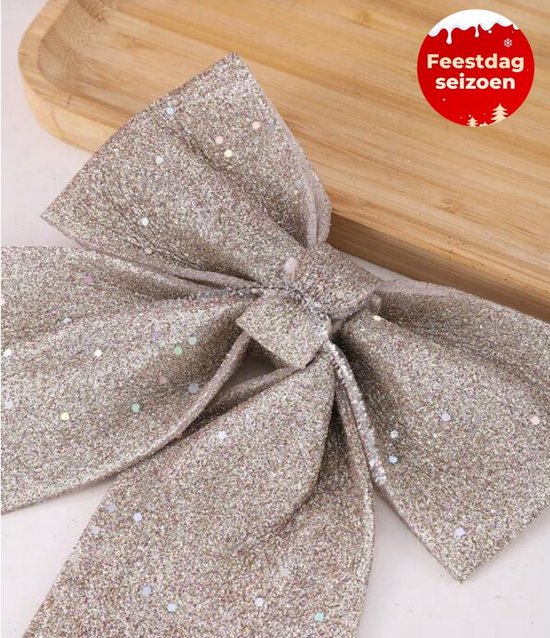Decoris Kerst decoratie strikjes - 2x - jute - glitters - 13 cm | Fun en Feest
