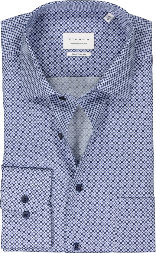 ETERNA comfort fit overhemd - twill - middenblauw dessin - Strijkvrij - Boordmaat: 46