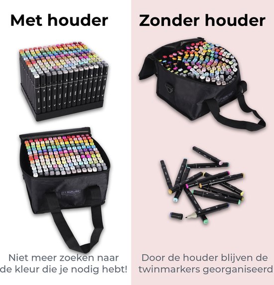 Maca Twinmarkers 168 pièces - Marqueurs à Alcohol - Adultes et Enfants - incl. Support - Surligneurs - Avec sac de rangement