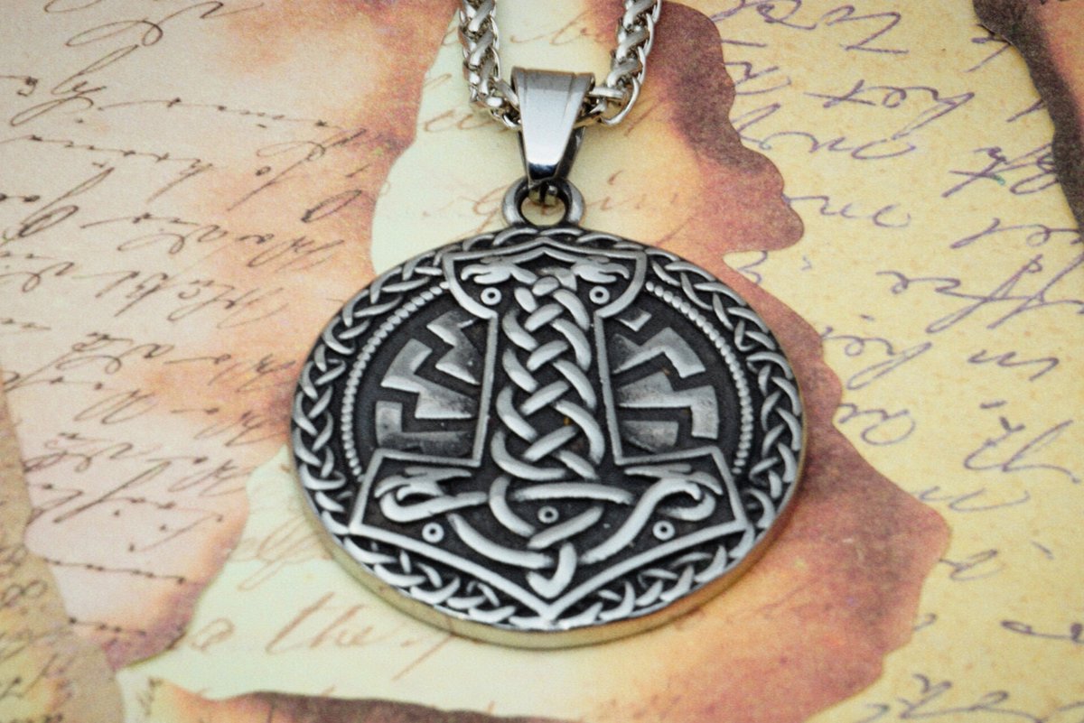 [Two Ravens] Viking Ketting - Viking Sieraden - Thor Hamer met Zonnewiel - Mjolnir - Zwarte Zon - Noorse Mythologie - Asatru - De Hamer van Thor - Donar's Hamer - Spiritueel - Talisman
