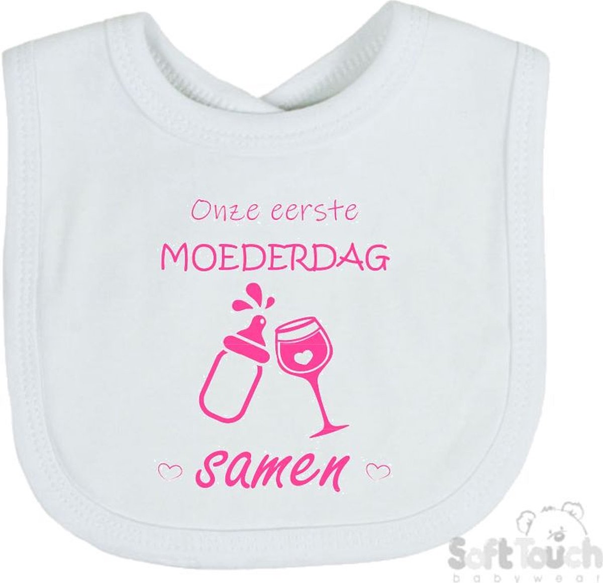Goedkoopste Soft Touch Slabber Slabbetje Slab Onze eerste moederdag samen Moederdag Unisex Katoen Wit/roze Maat 33x22 Cm