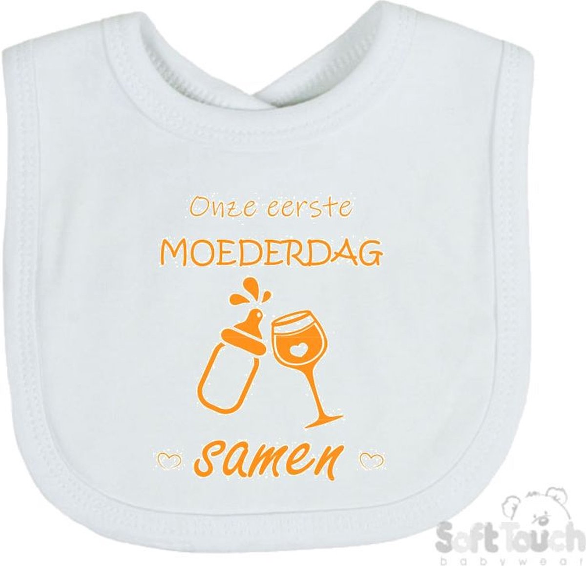 Goedkoopste Soft Touch Slabber Slabbetje Slab Onze eerste moederdag samen Moederdag Unisex Katoen Wit/mosterd Maat 33x22 Cm