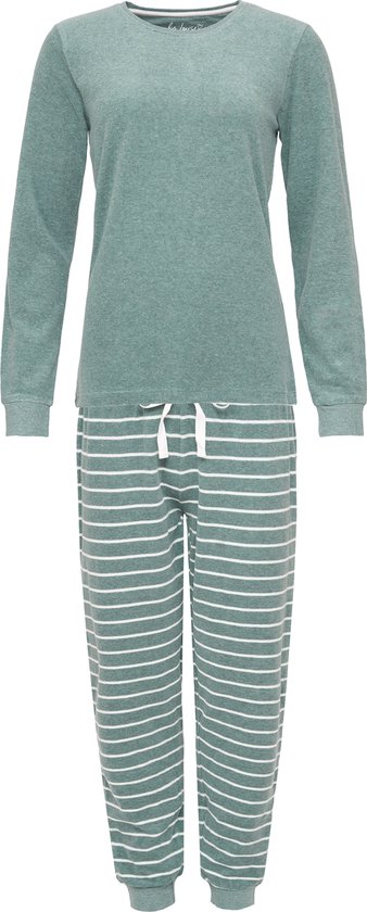 By Louise Dames Pyjama Set Lang Badstof Groen Effen - Maat M