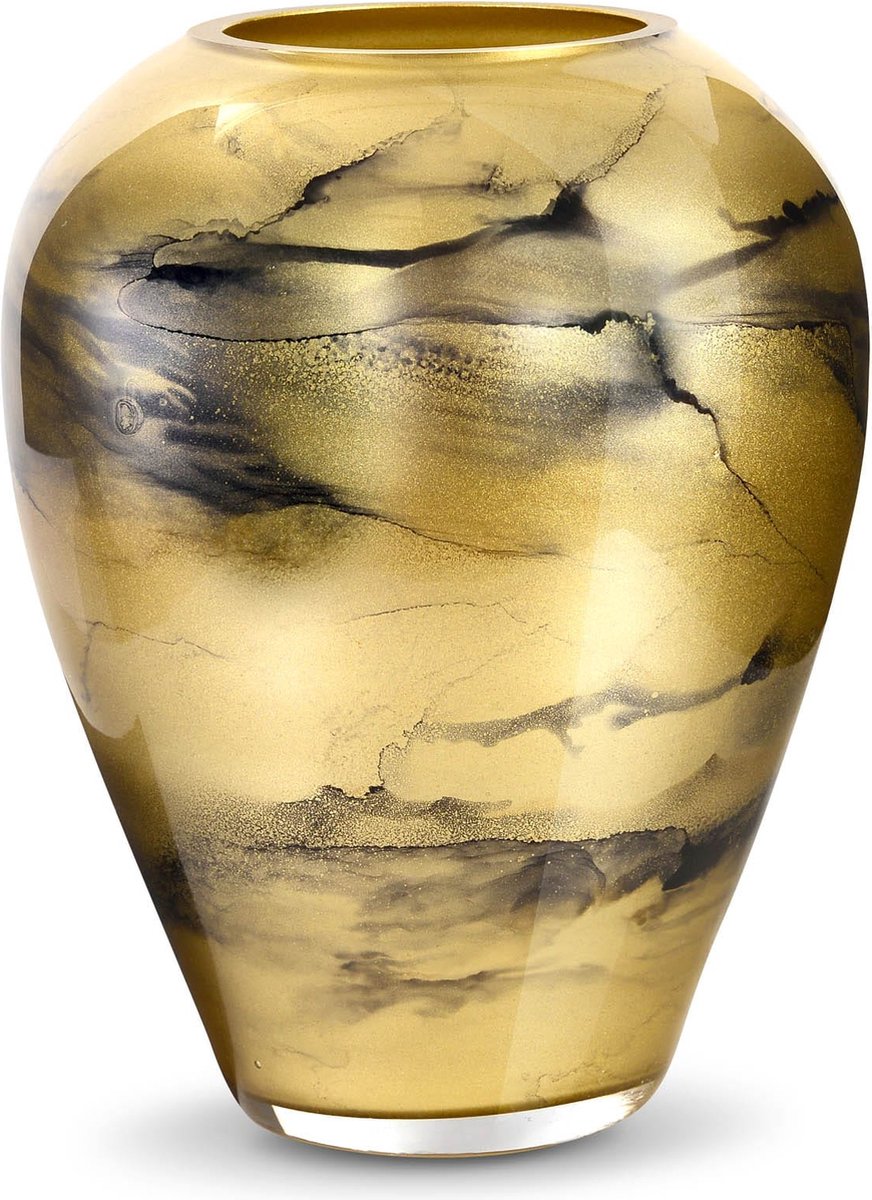 Terroso Handgemaakte Glazen Vaas - Bloemenvaas - Goud - Marmer Look - Interieur Woondecoratie - 27 cm Hoog