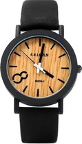 Hidzo- Houtlook Horloge - Kunststof - Black/Zwart - Ø 38 mm