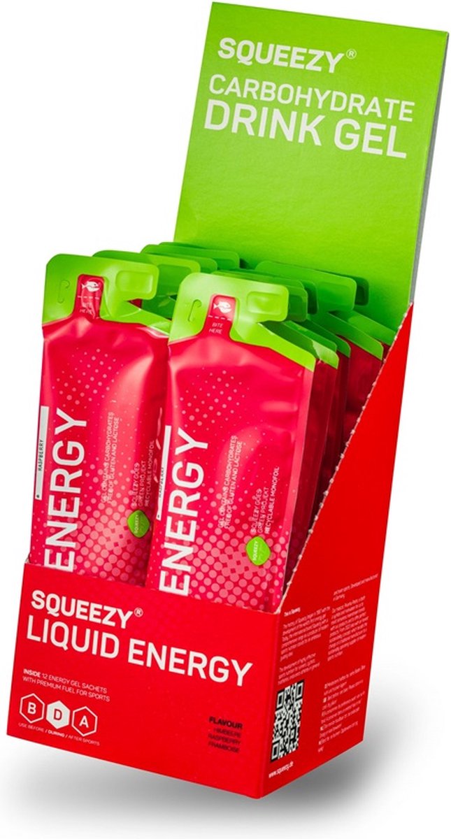 Goedkoopste Squeezy Energie Gel Liquid 12x60ml Raspberry Gezondheid| Sport | Sportvoeding | Energiegels | Hardlopen | Alle sporten | Hardloopvoeding | Energygels | Wielrennen | Wielrenvoeding | Energiegels