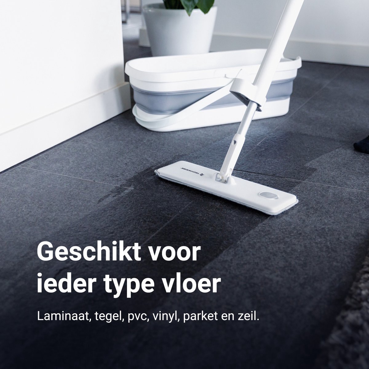 Techweise 4-in-1 Dweilsysteem met Spray en Opvouwbare Emmer met 2 Extra Microvezel Dweilen - Dweilset met Sprayfunctie - Vloerwisser - Dweil Mop - Dweilmop met Wringer thumbnail 4