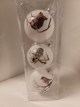 Prachtige kerstballen - met bos dieren - 3 stuks - glas - 6.5 cm