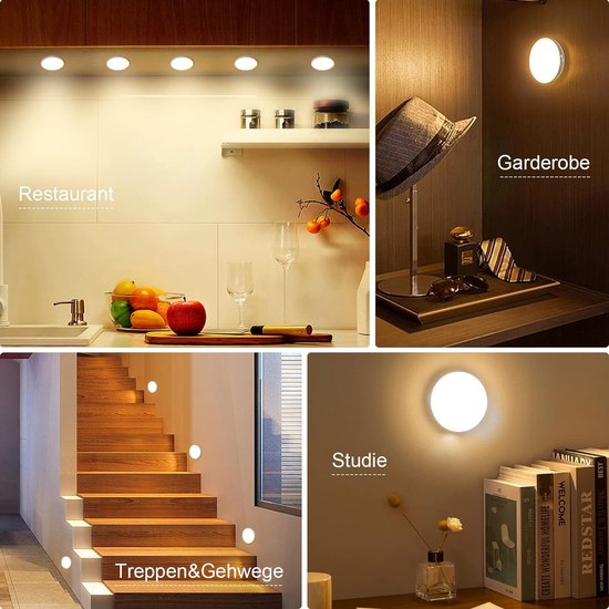 Bewegingssensor LED Nachtlampje Nachtlampje USB Oplaadbaar, Langdurig Batterij & 3 Lichtmodi, Draadloos Magnetisch Stickernachtlampje, voor Keukenkast Garderobe Lamp Trap Draadloze Kastlicht (Warm Wit) 2 stuks. van Gotrays — afbeelding 5