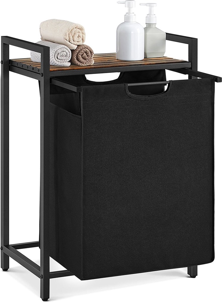 Vasagle - Wasmand met plank - 65 liter - 50 x 33 x 72 cm - in vintage bruin-zwart