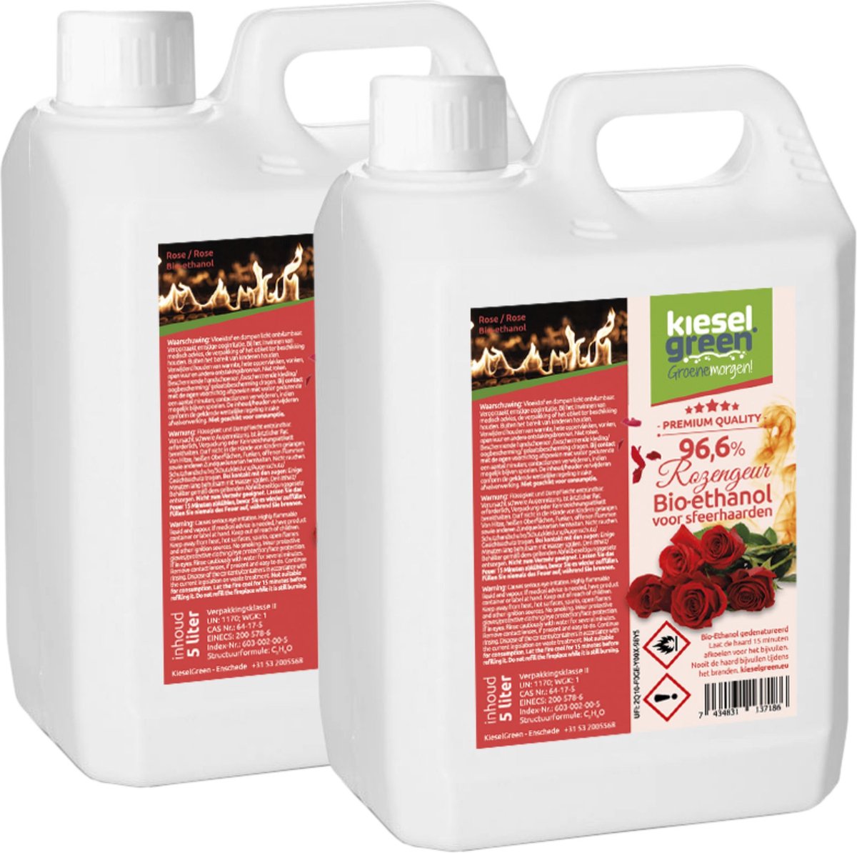 KieselGreen 10 Liter Bio-Ethanol met Rozen Aroma - Bioethanol 96.6%, Veilig voor Sfeerhaarden en Tafelhaarden, Milieuvriendelijk - Premium Kwaliteit Ethanol voor Binnen en Buiten