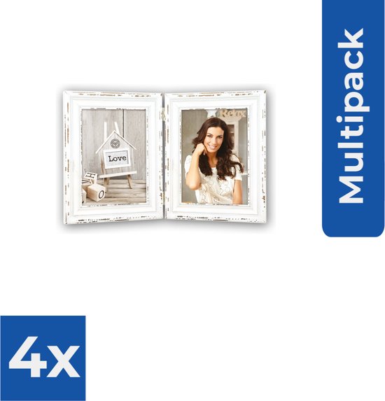 ZEP - Houten 2-Luik fotolijstje Saint Michel - Vintage White - 2x 10x15cm - SY846 - Fotolijst - Voordeelverpakking 4 stuks