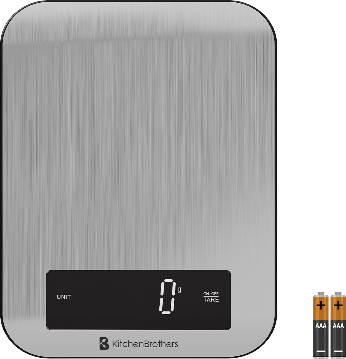 KitchenBrothers Keukenweegschaal - Weegschaal Keuken - Digitaal - 1g tot 10kg - Inclusief Batterijen - RVS