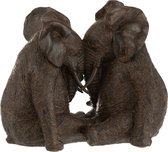 J-Line Couple d'éléphants déco, statue africaine déco en marron, sculpture moderne et stylée pour votre salon comme décoration de table, décoration de fenêtre, Home Accessoire, 20 cm de haut