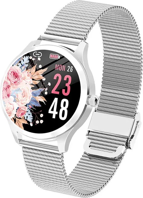 DrPhone EleganceTrack - 1,09 Inch TFT Vrouwen Smartwatch - Smartwatch Met Mobiele App - Zuurstof/Hartslag/Bloeddruk Meter – Zilver
