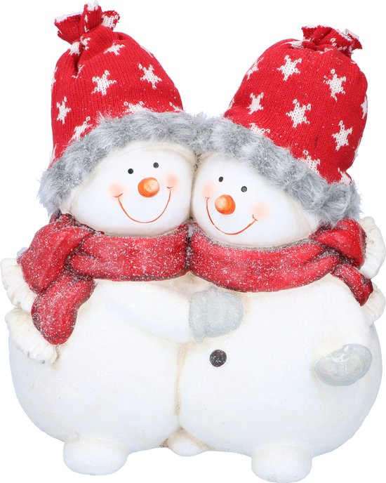 Christmas Gifts Kerst Beeld Sneeuwpoppenpaar - Beeldje 31CM - Kersversiering voor Binnen en Buiten