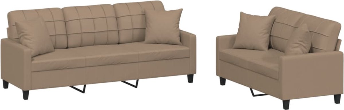 vidaXL - 2-delige - Loungeset - met - kussens - kunstleer - cappuccinokleurig