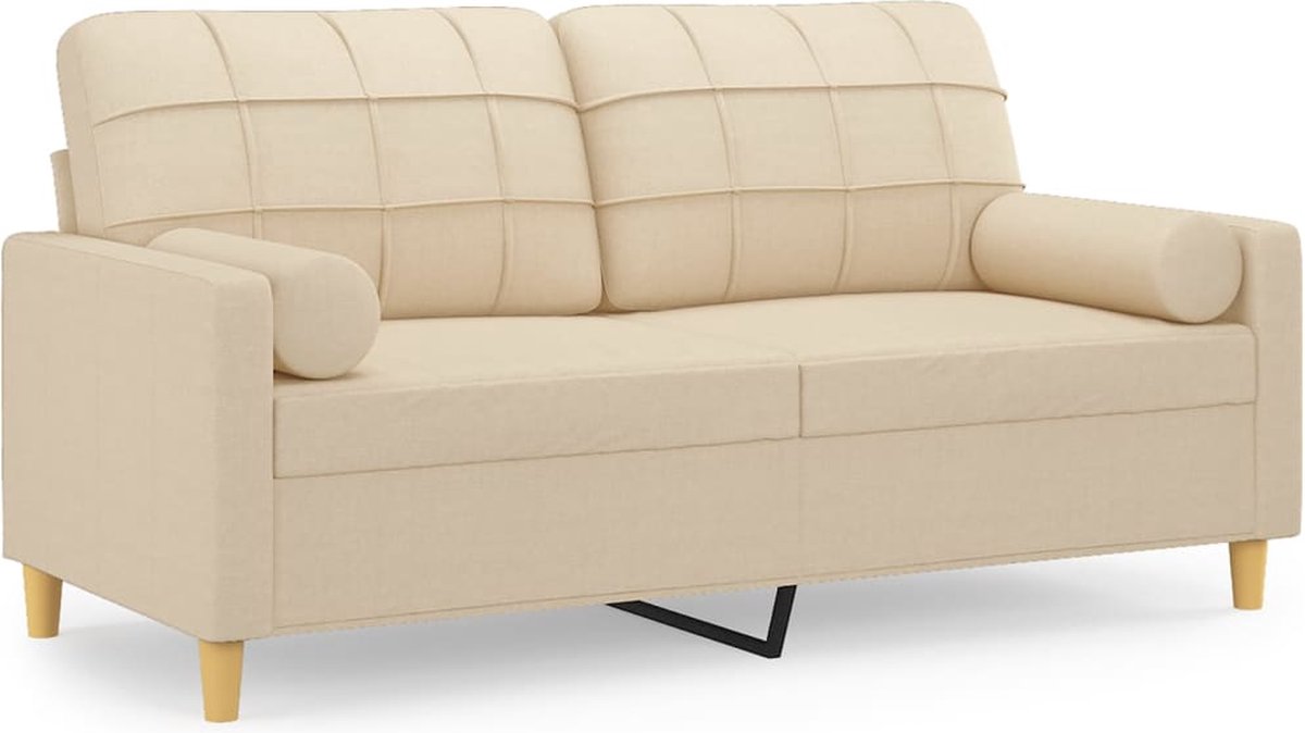 vidaXL Tweezitsbank - met - sierkussens - 140 - cm - stof - crèmekleurig