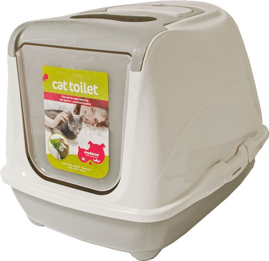 Moderna - Kattenbak - Flip cat Large - Warmgrijs/wit - 37,0x39,0x50,0 cm