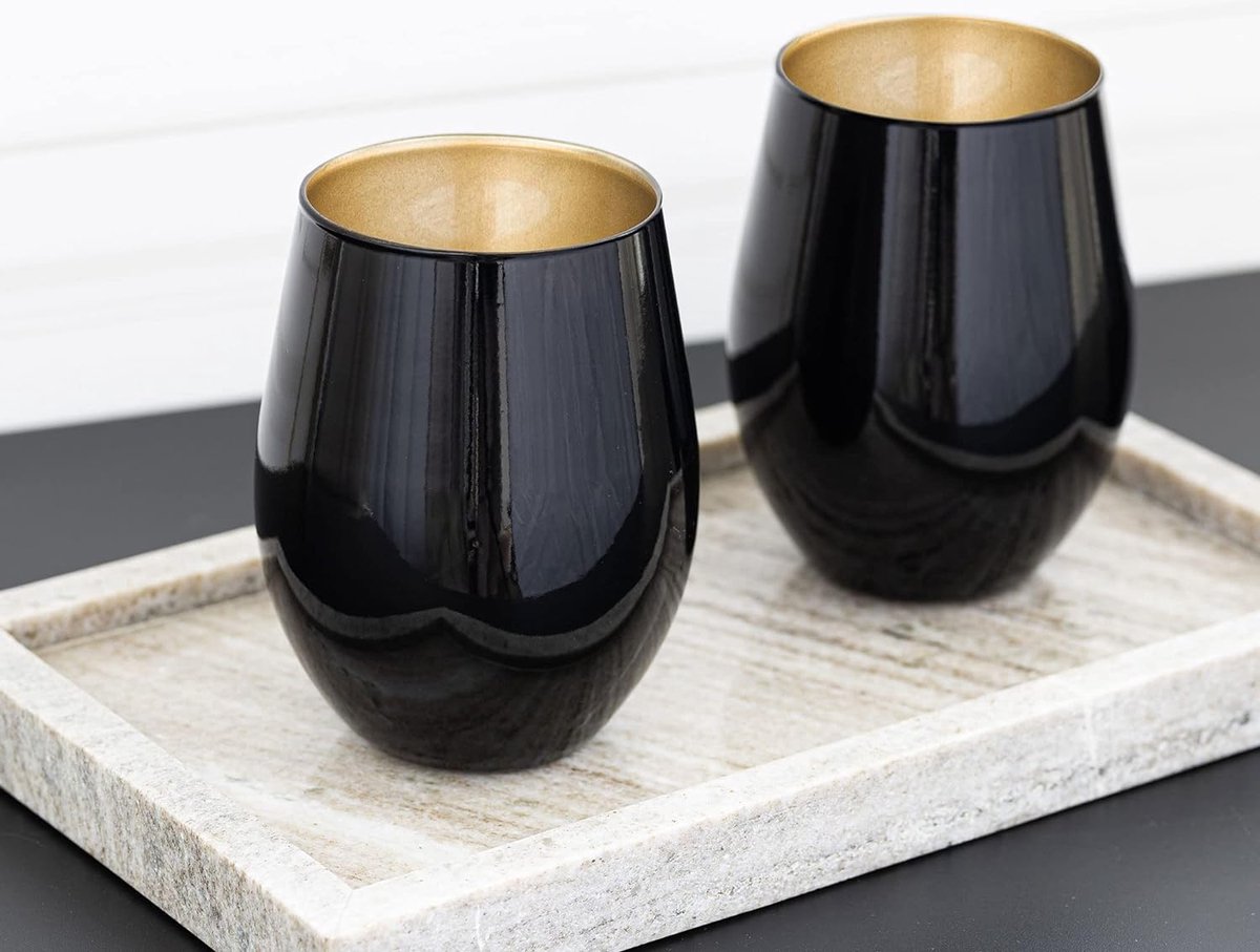 Goedkoopste Gekleurde waterglazen 580 ml Gekleurde glazen drinkbeker Highball Tumblers Wijnglas Set van 6 Drinkglazen Grote glazen Tumbler | Phoebe Great Gatsby | Zwart/goud