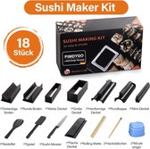 18-delige Sushi Maker, herbruikbare sushi-makerset, 8 vormen, doe-het-zelf sushi-set, sushi-starterset met sushimes, onigiri-vorm, sushimat, stokken, voor beginners, compleet sushi-set
