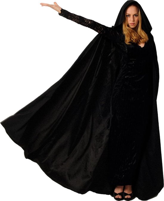 Cape Halloween, unisex cape cosplay kostuum fluweel Halloween kostuum zwart capuchon cape (zwart, L)