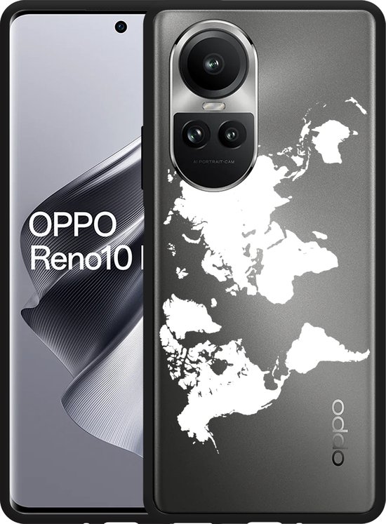 Foto: Cazy hoesje zwart geschikt voor oppo reno10 pro 5g world map