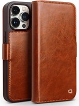 Qialino - iPhone 15 Pro - Étui livre en cuir - Cognac
